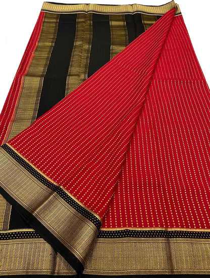 Elegant Red Mysore Silk Saree: Handloom Pure Crepe - Luxurion World