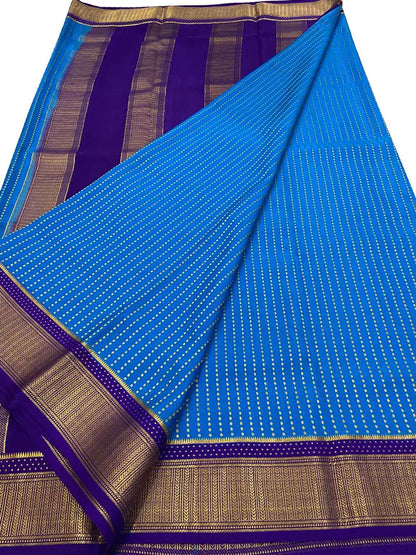 Elegant Blue Mysore Silk Saree - Handloom Crepe Silk - Luxurion World
