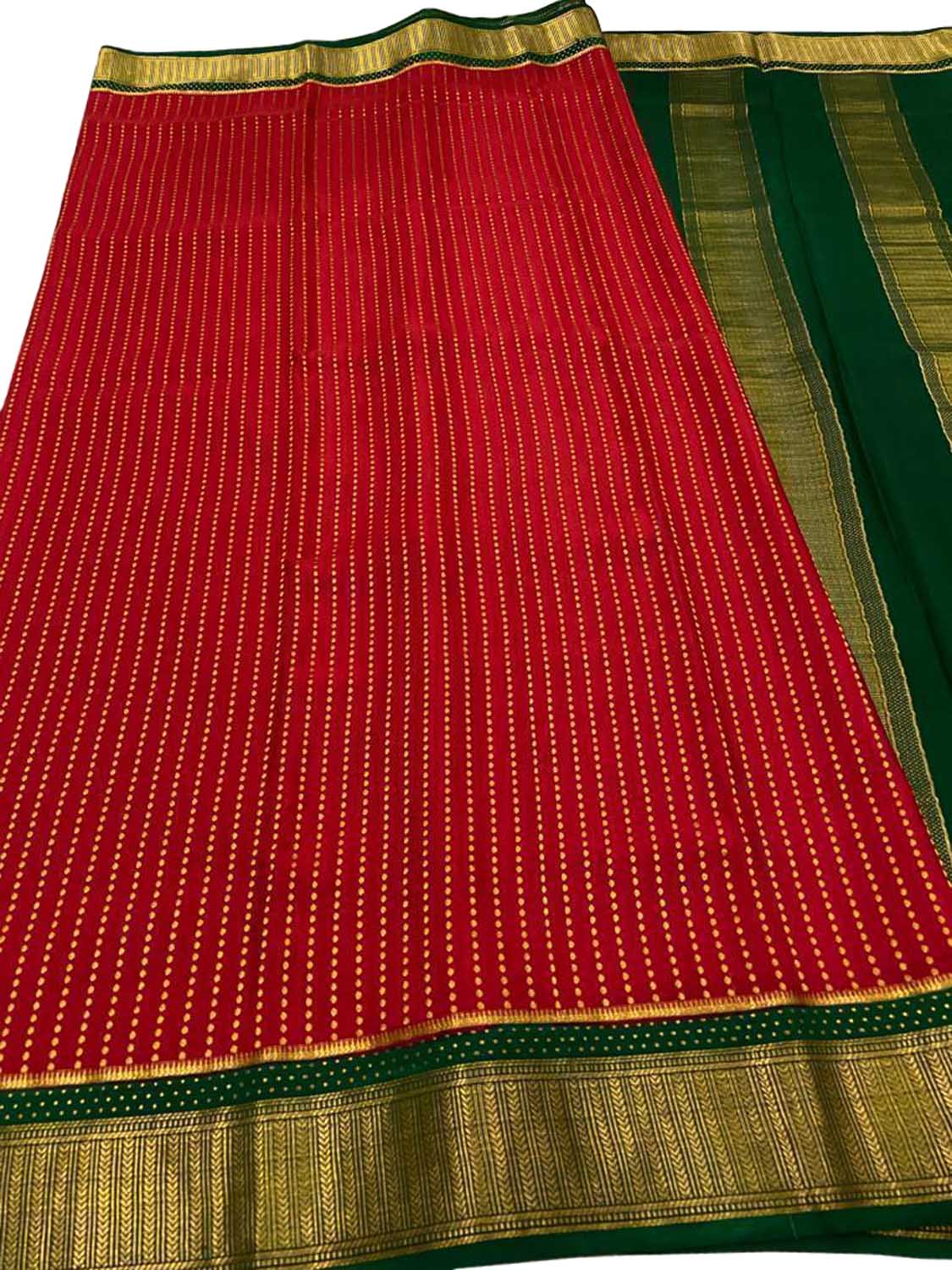 Exquisite Red Mysore Crepe Silk Saree - Handloom Beauty - Luxurion World