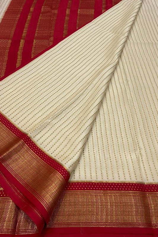 Off White Mysore Handloom Pure Crepe Silk Saree