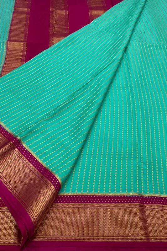 Elegant Blue Mysore Silk Saree: Handloom Crepe Silk