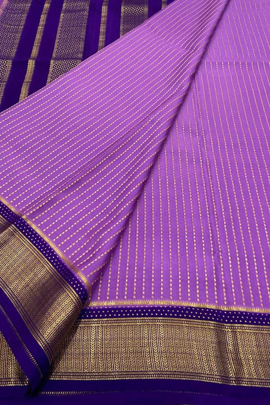 Exquisite Purple Mysore Handloom Crepe Silk Saree