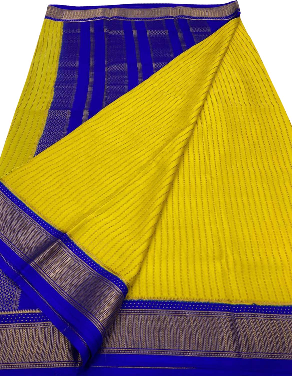 Yellow Mysore Handloom Pure Crepe Silk Saree - Luxurion World