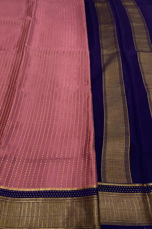 Exquisite Pink Mysore Handloom Pure Crepe Silk Saree