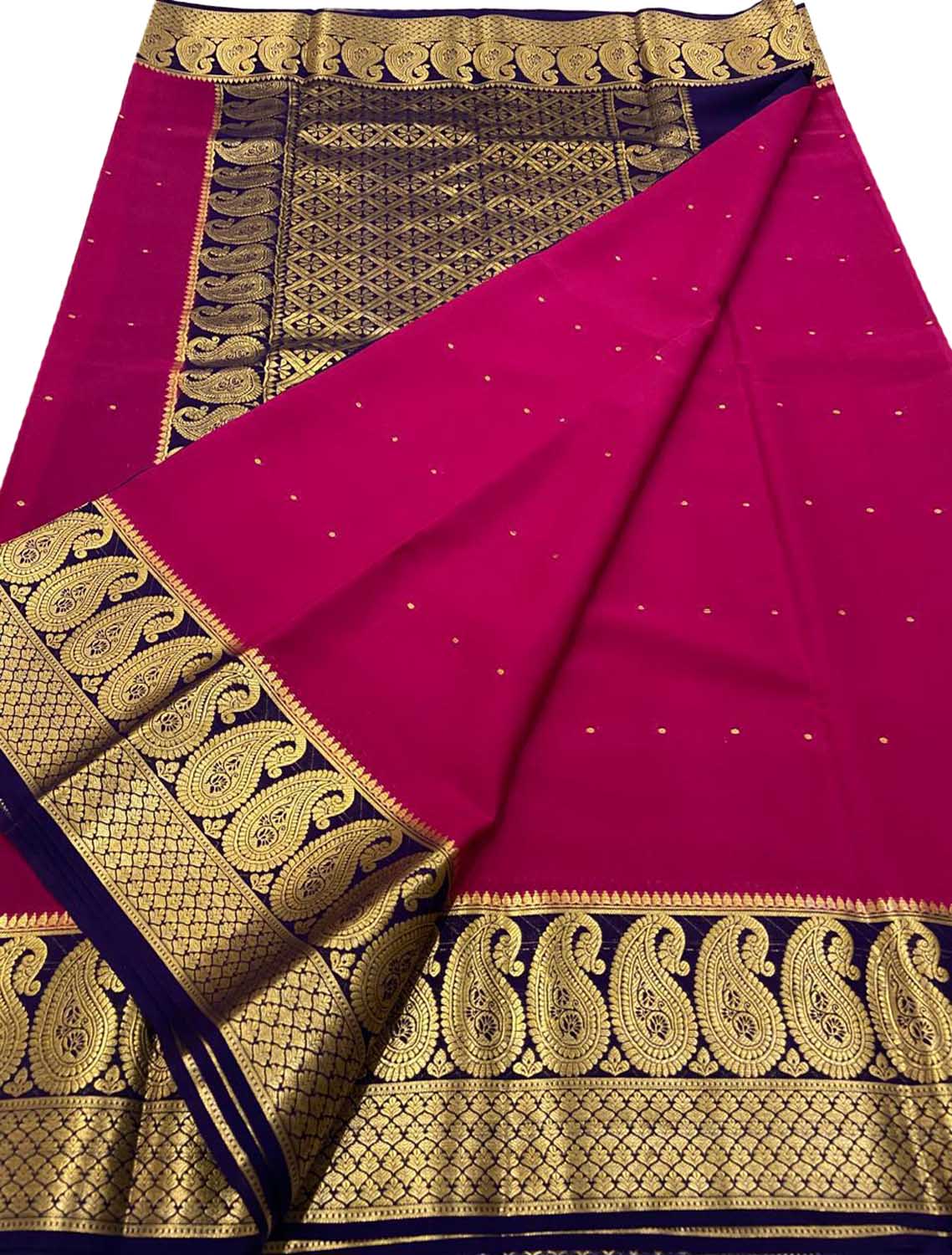 Exquisite Pink Mysore Handloom Pure Crepe Silk Saree - Luxurion World