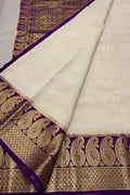Elegant Off White Crepe Silk Saree - Handloom Mysore Silk - Luxurion World