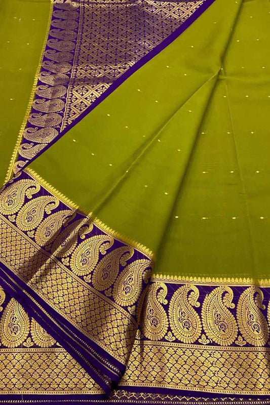 Exquisite Green Mysore Handloom Crepe Silk Saree