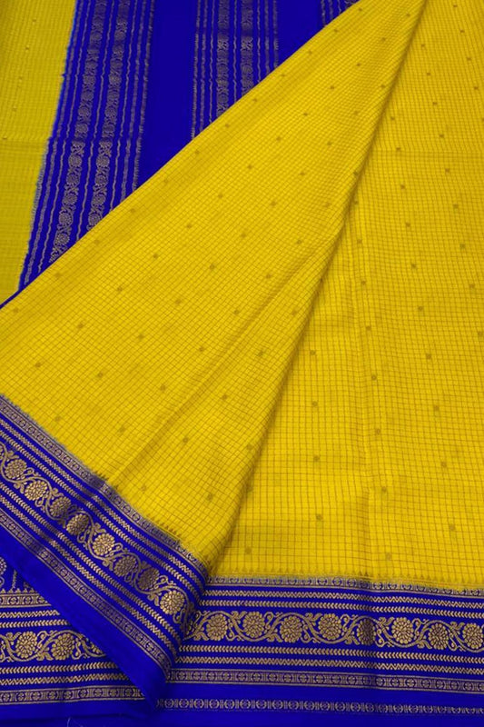 Yellow Mysore Handloom Crepe Silk Saree - Luxurion World