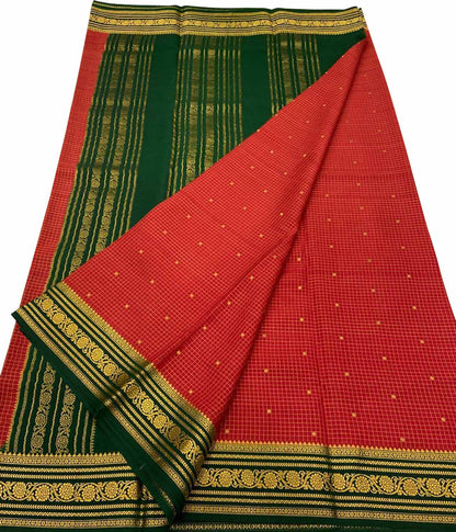 Elegant Red Mysore Silk Saree: Handloom Crepe Silk - Luxurion World