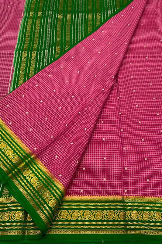 Exquisite Pink Mysore Handloom Crepe Silk Saree