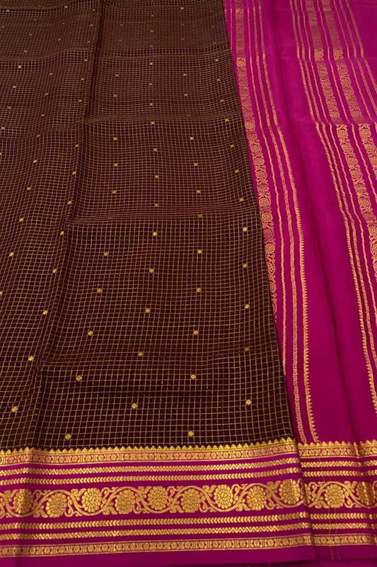 Elegant Maroon Mysore Handloom Crepe Silk Saree