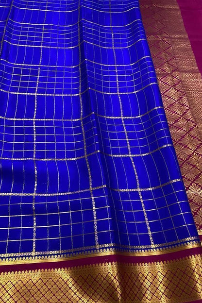 Blue Mysore Handloom Pure Crepe Silk Saree - Luxurion World