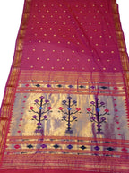 Pure Cotton Pink Paithani Handloom Saree - Traditional Elegance - Luxurion World