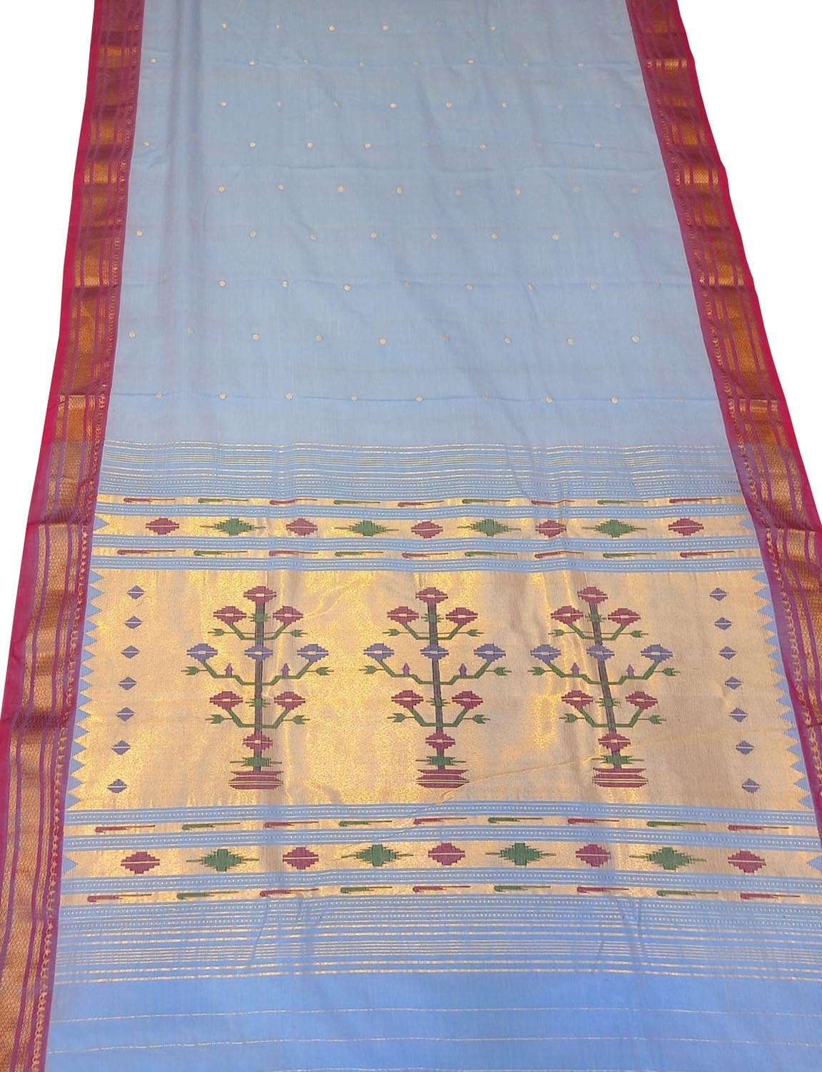 Pure Cotton Blue Paithani Handloom Saree: Traditional Elegance