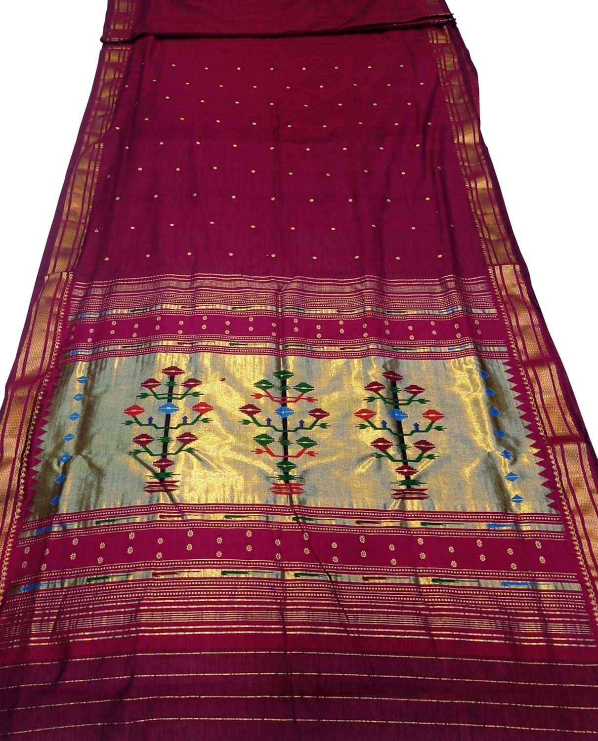Pure Cotton Maroon Paithani Handloom Saree - Traditional Elegance - Luxurion World