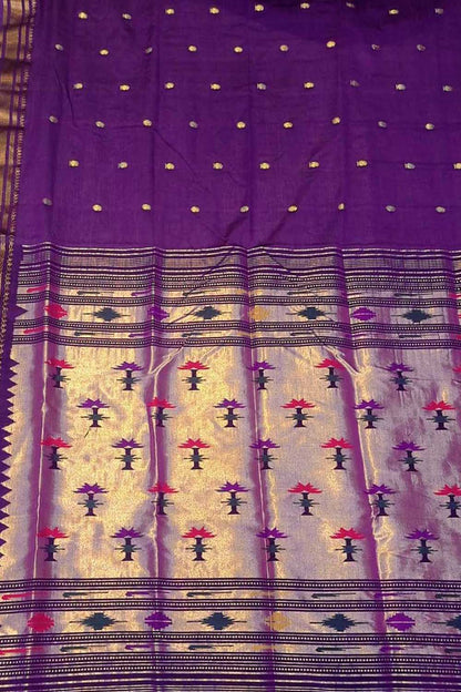 Exquisite Purple Paithani Handloom Cotton Saree - Pure Elegance