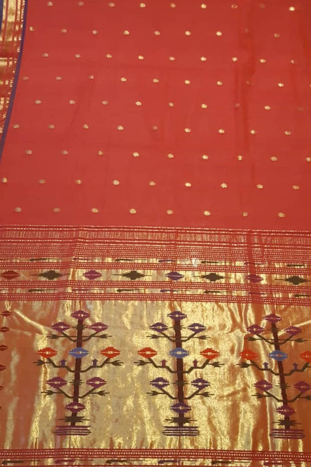 Pure Cotton Orange Paithani Handloom Saree - Traditional Elegance