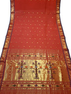 Pure Cotton Orange Paithani Handloom Saree - Traditional Elegance - Luxurion World