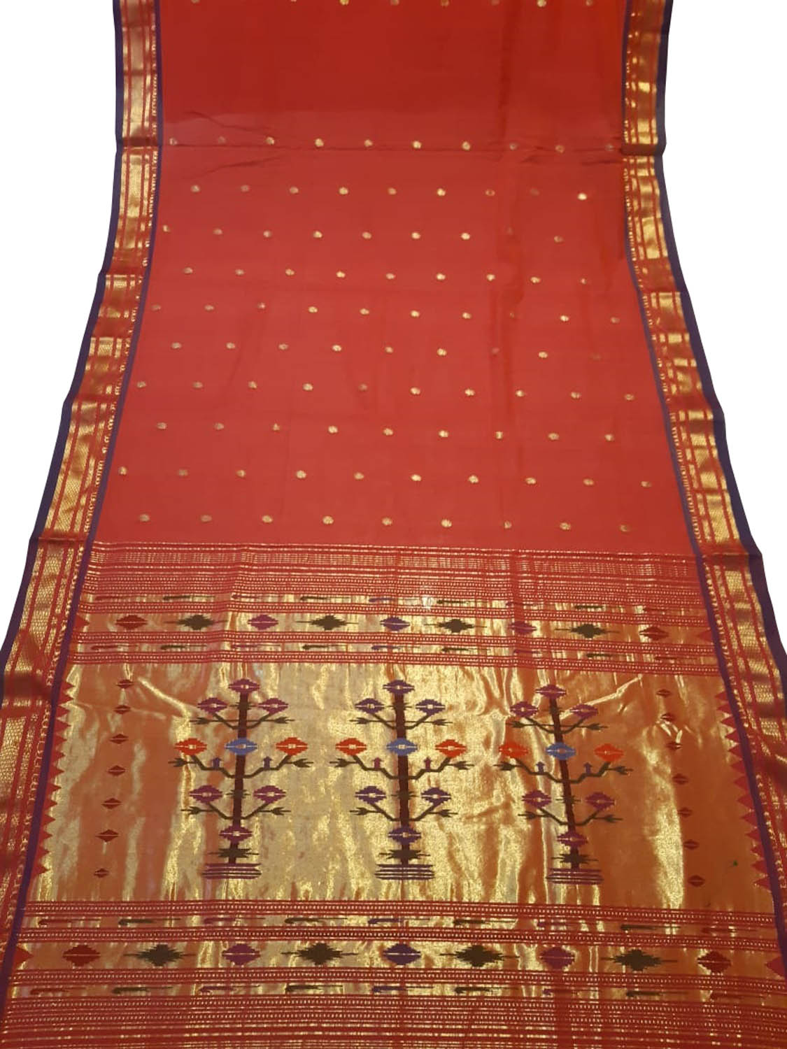 Pure Cotton Orange Paithani Handloom Saree - Traditional Elegance - Luxurion World
