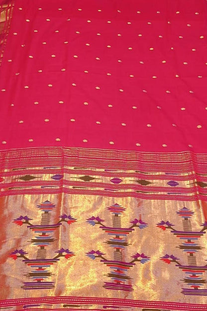 Pure Cotton Pink Paithani Handloom Saree - Traditional Elegance - Luxurion World