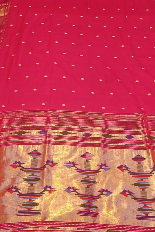 Pure Cotton Pink Paithani Handloom Saree - Traditional Elegance - Luxurion World
