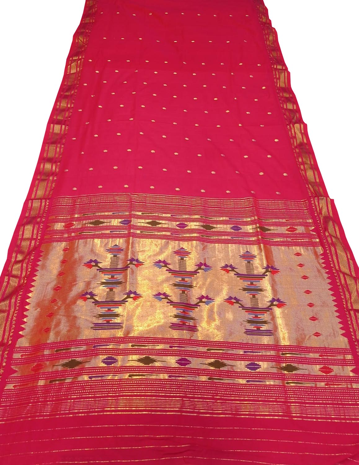 Pure Cotton Pink Paithani Handloom Saree - Traditional Elegance - Luxurion World