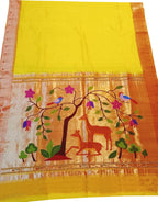 Yellow Paithani Handloom Pure Silk Muniya Border Saree - Luxurion World