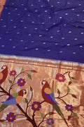 Blue Paithani Handloom Pure Silk Parrot Design Muniya Border Saree - Luxurion World