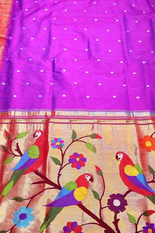 Exquisite Purple Paithani Silk Saree with Muniya Border