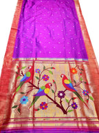 Exquisite Purple Paithani Silk Saree with Muniya Border - Luxurion World