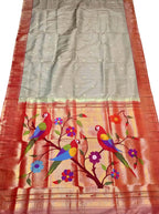 Elegant Grey Paithani Silk Saree with Muniya Border - Luxurion World