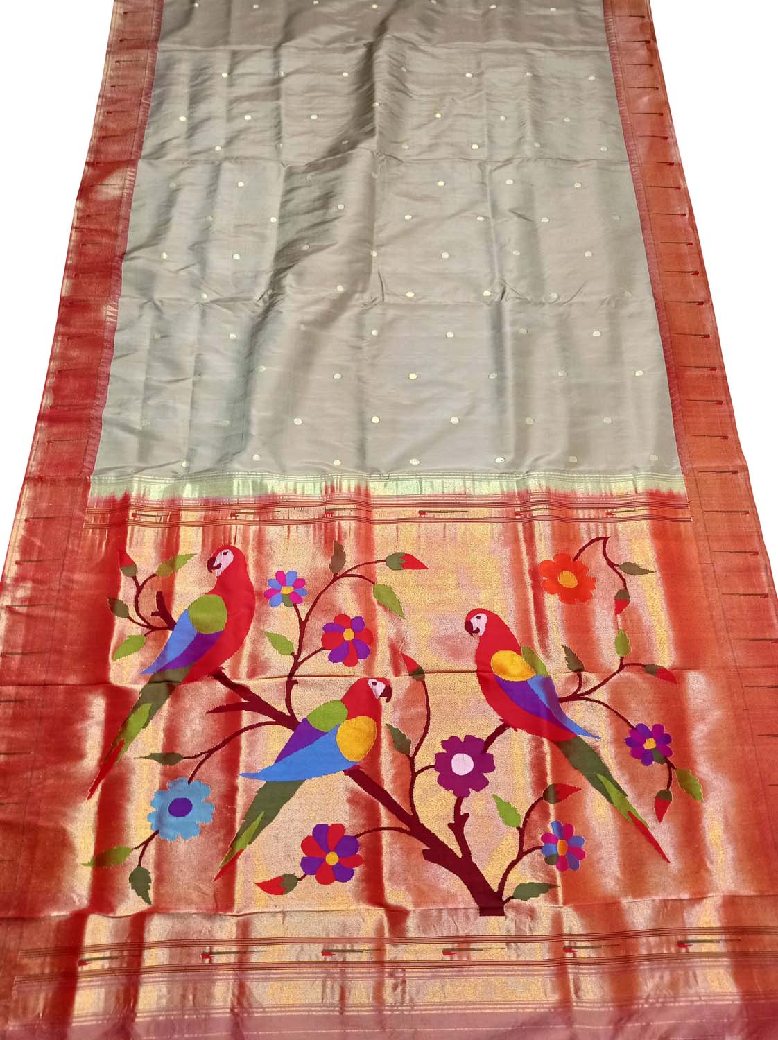 Elegant Grey Paithani Silk Saree with Muniya Border - Luxurion World