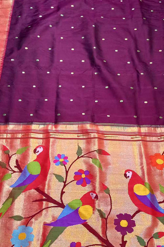Elegant Purple Paithani Silk Saree with Muniya Border - Luxurion World