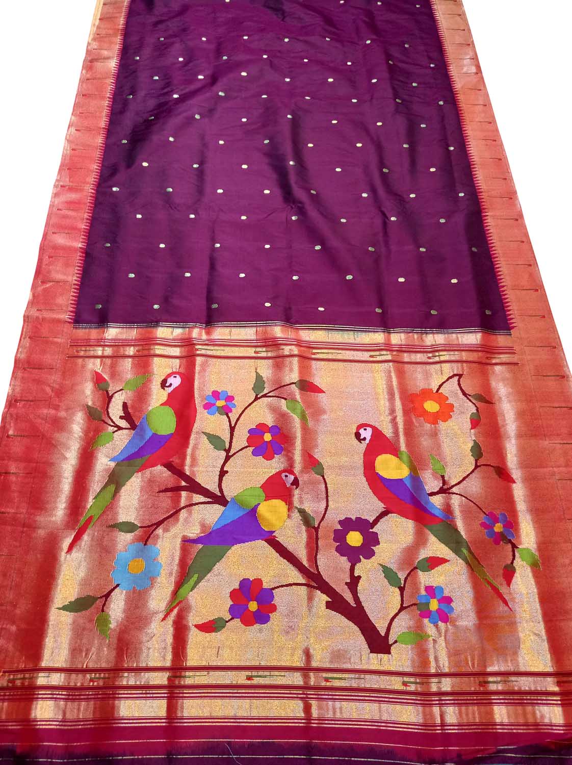 Elegant Purple Paithani Silk Saree with Muniya Border - Luxurion World