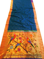 Blue Paithani Handloom Pure Silk Muniya Border Saree - Luxurion World