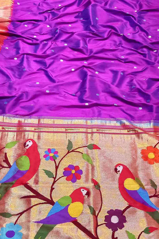 Elegant Purple Paithani Silk Saree with Muniya Border - Luxurion World