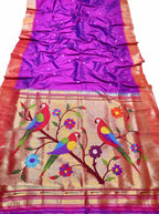 Elegant Purple Paithani Silk Saree with Muniya Border - Luxurion World