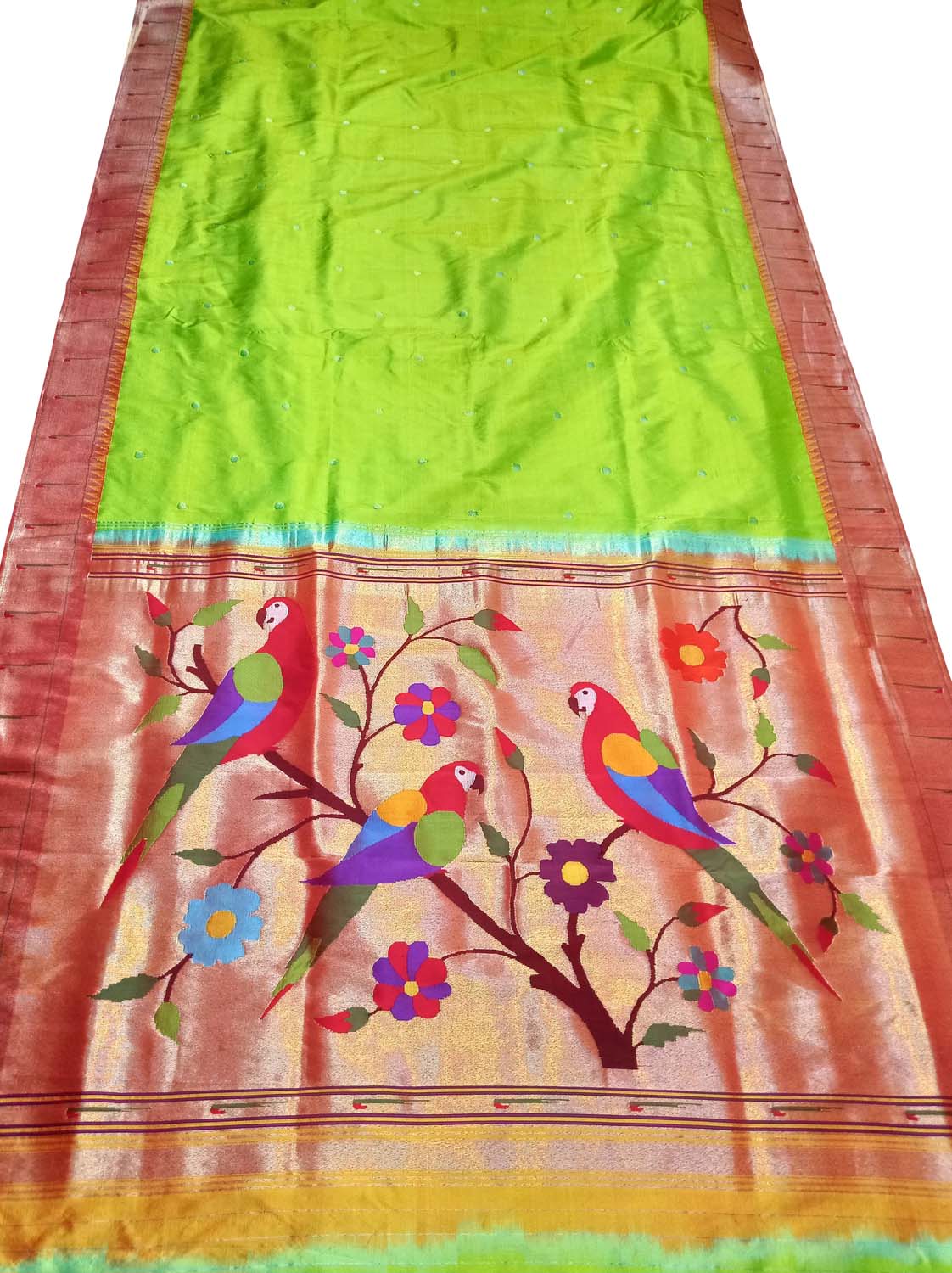 Green Paithani Silk Saree with Muniya Border - Luxurion World