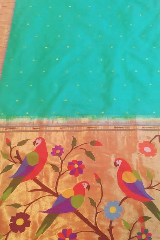 Elegant Green Paithani Silk Saree with Muniya Border - Luxurion World