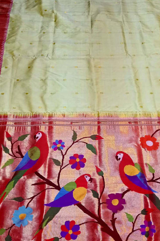 Exquisite Pastel Paithani Handloom Silk Saree with Muniya Border