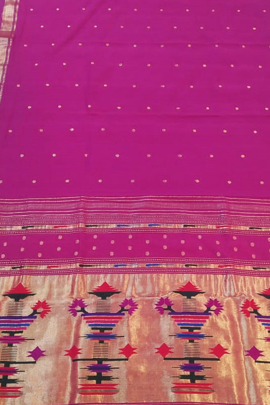 Purple Paithani Handloom Pure Cotton Saree - Luxurion World