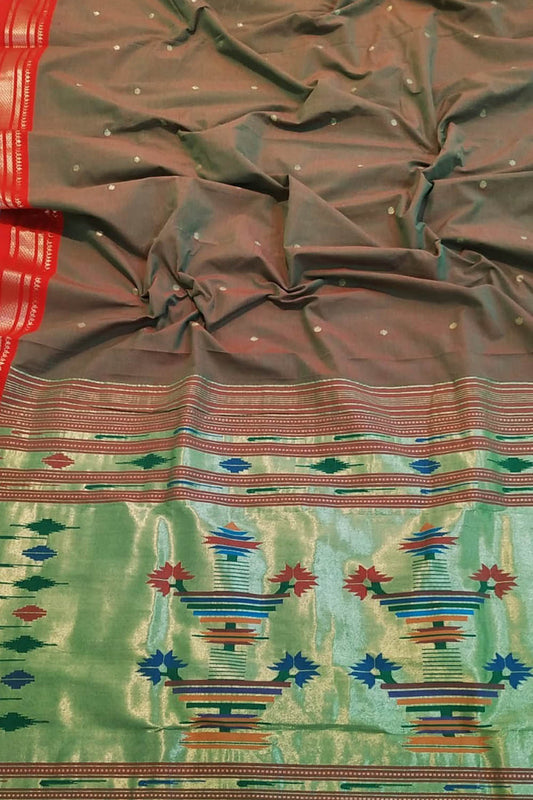 Green Paithani Handloom Pure Cotton Saree - Luxurion World