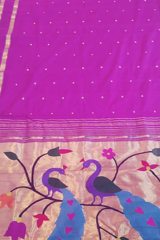 Purple Paithani Handloom Pure Cotton Saree - Luxurion World