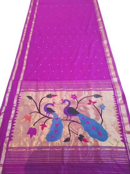 Purple Paithani Handloom Pure Cotton Saree - Luxurion World