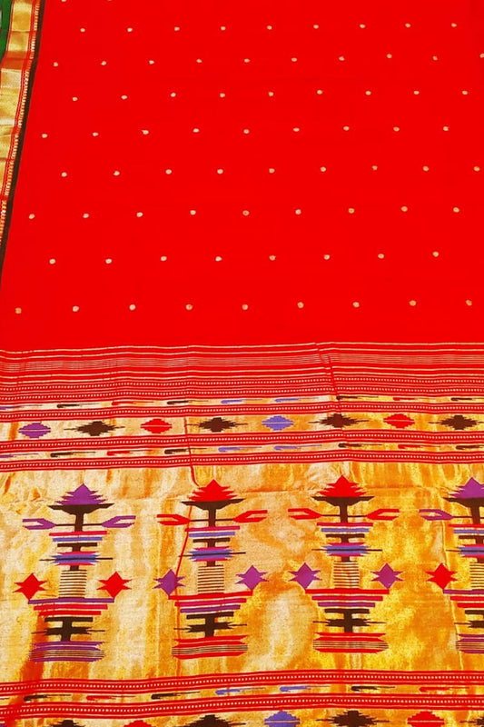 Red Paithani Handloom Pure Cotton Saree - Luxurion World
