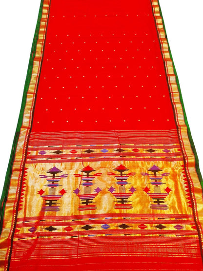 Red Paithani Handloom Pure Cotton Saree - Luxurion World