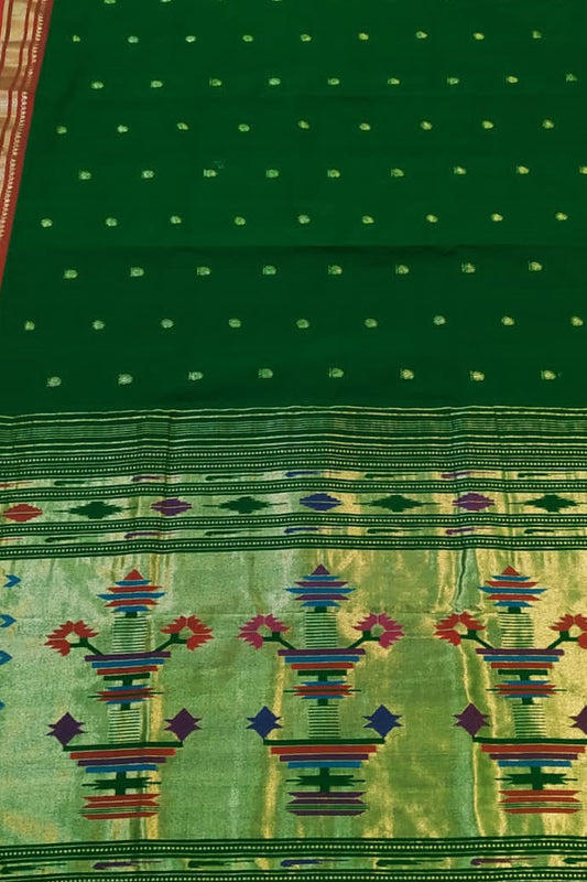 Green Paithani Handloom Pure Cotton Saree - Luxurion World