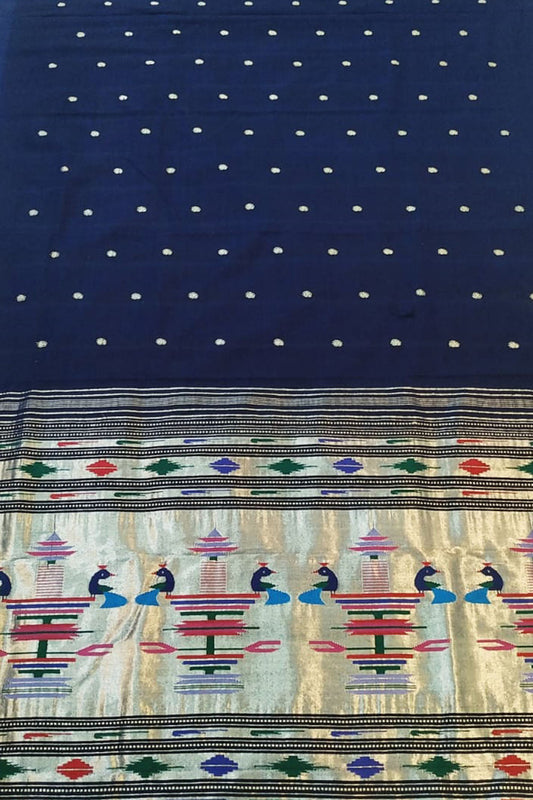 Blue Paithani Handloom Pure Cotton Saree - Luxurion World