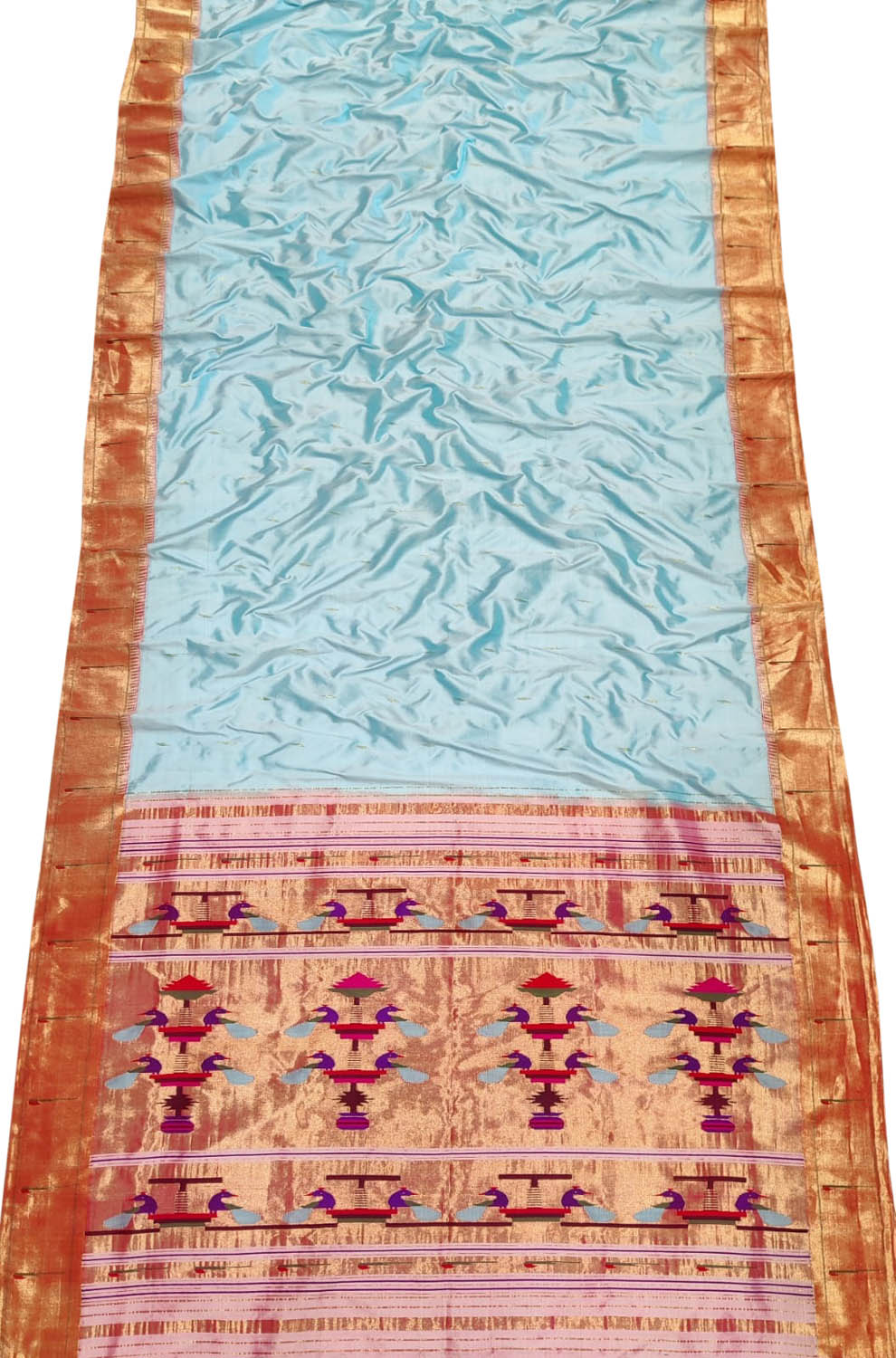 Blue Handloom Paithani Pure Silk Single Muniya Border Saree - Luxurion World