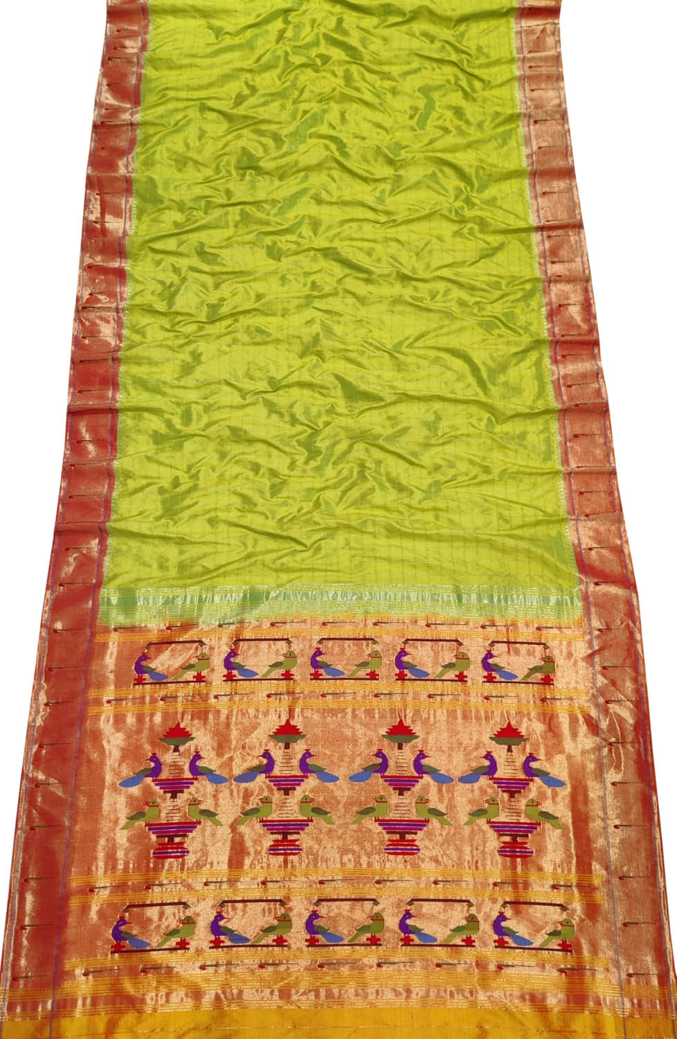 Green Handloom Paithani Pure Silk Single Muniya Border Saree - Luxurion World